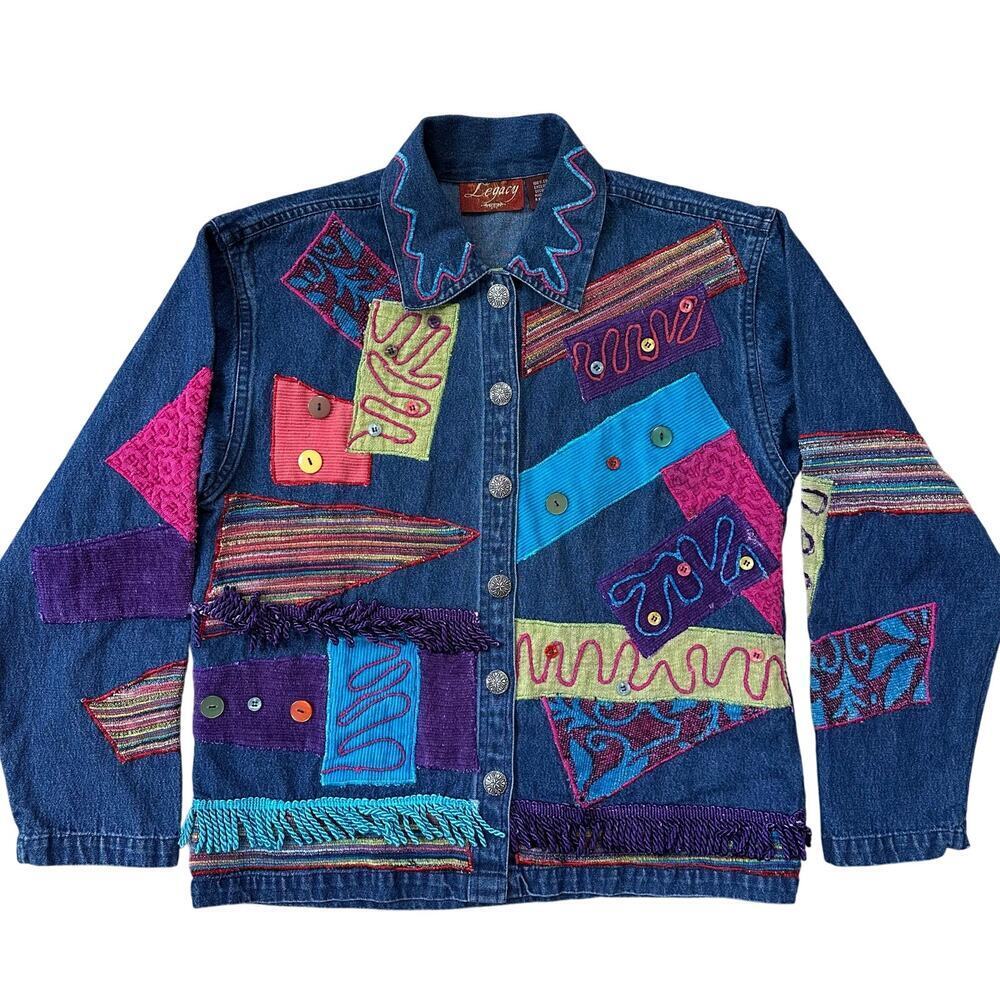 Legacy‎ Denim Patchwork Embroidered Jacket Boho F… - image 2